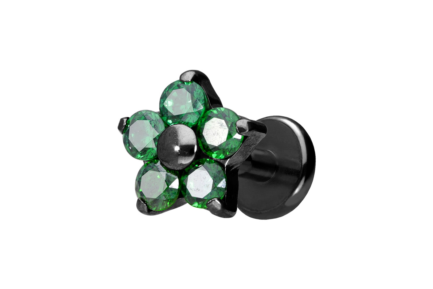 Titan Labret Piercing mit Push Fit KRISTALLBLUME